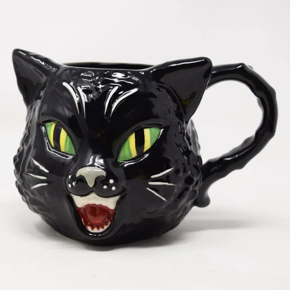 Williams Sonoma Halloween Black Cat Mug 13 oz Figural 3D Cup New Spooky Witchy